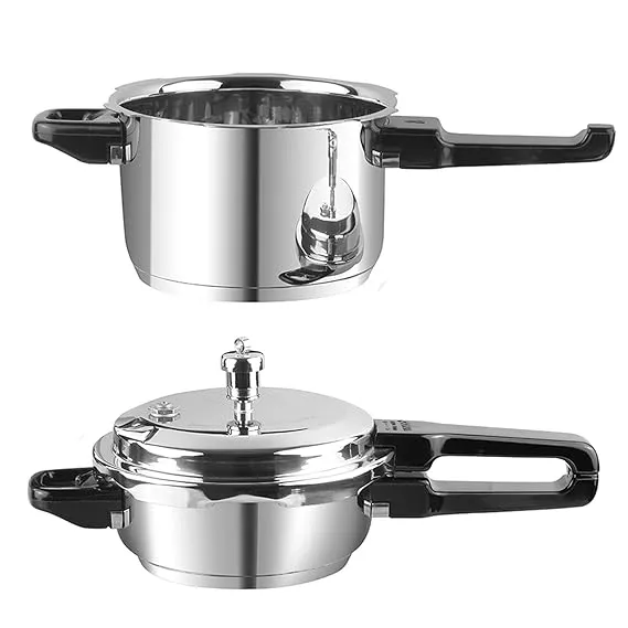 Vinod Sandwich Bottom Stainless Steel Pressure Cooker Combo Set of 2 with common Lid, 3.5 Litre and 5 Litre